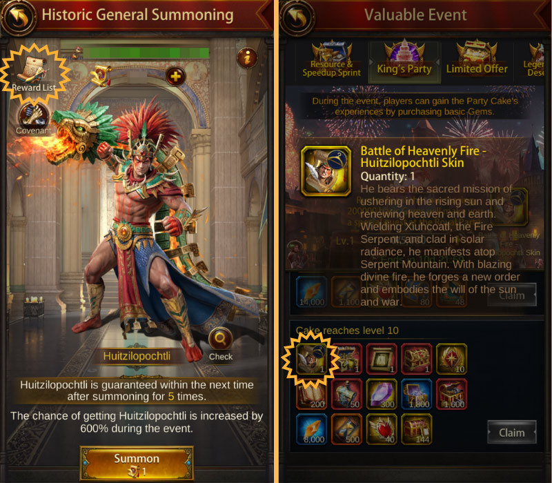 Summon Huitzilopochtli & Get His General Skin in King's Party Cake